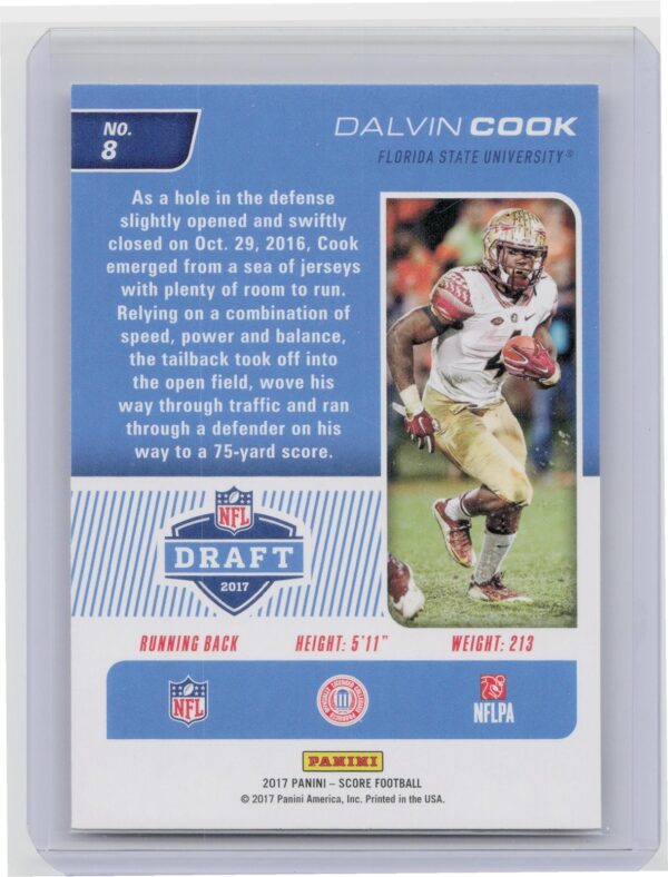 2017 Score Dalvin Cook #8 Seminoles NFL Draft - Image 3