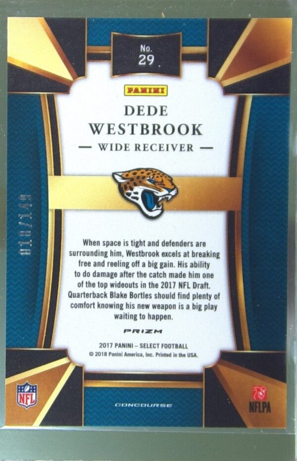 2017 Select Dede Westbrook Blue Prizm /149 RC #29 Jaguars - Image 3