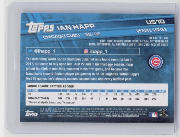 2017 Topps Update Ian Happ RC #US10 Cubs - Image 3