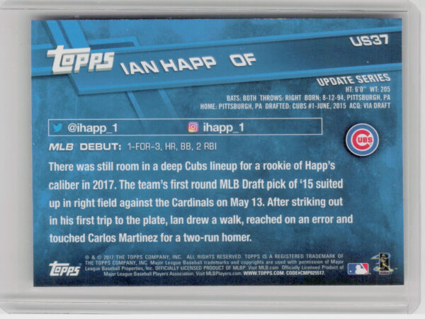 2017 Topps Update Ian Happ #US37 Cubs - Image 3