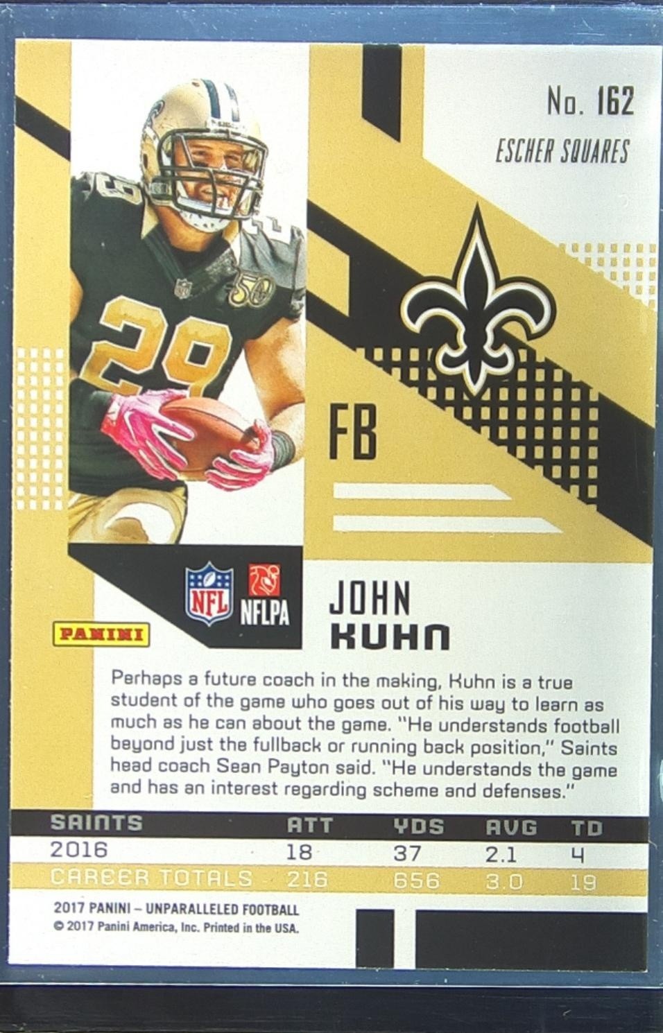 2017 Unparalleled John Kuhn Lime Green #162 Saints - Image 3