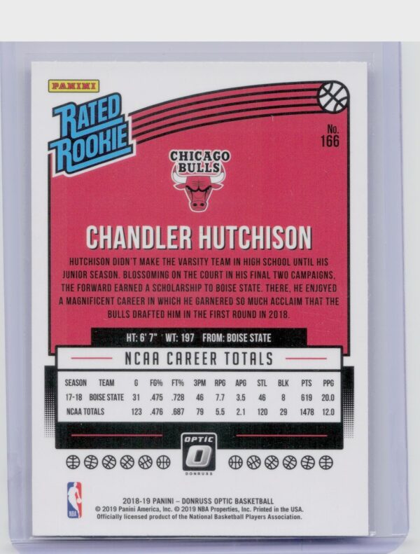2018-19 Donruss Optic Chandler Hutchison RC #166 Bulls - Image 3