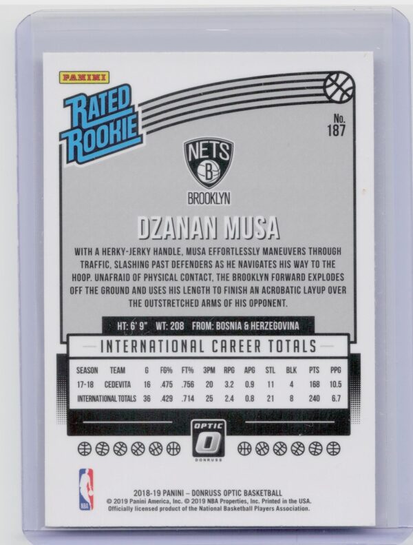 2018-19 Donruss Optic Dzanan Musa RC #187 Nets - Image 3