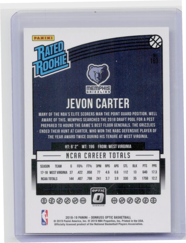 2018-19 Donruss Optic Jevon Carter RC #169 Grizzlies - Image 3