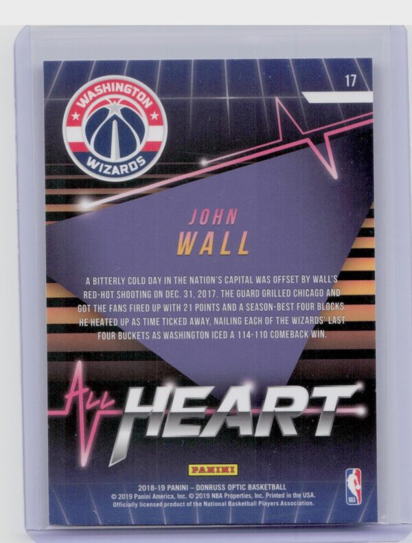 2018-19 Donruss Optic John Wall #17 Wizards All Heart - Image 3