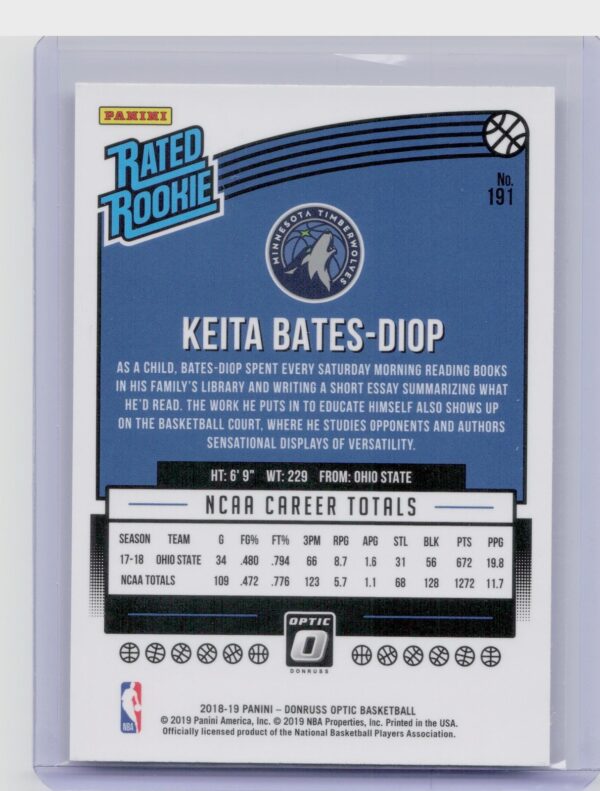 2018-19 Donruss Optic Keita Bates-Diop RC #191 Timberwolves - Image 3