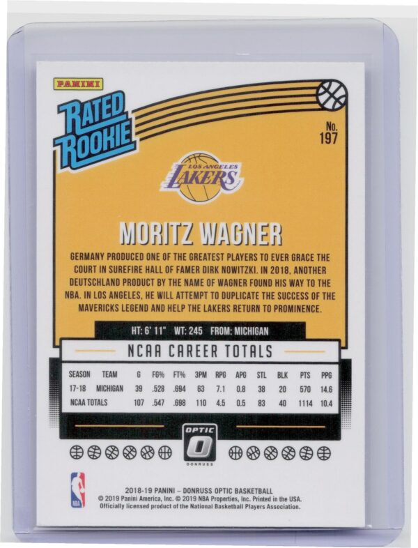 2018-19 Donruss Optic Moritz Wagner RC #197 Lakers - Image 3