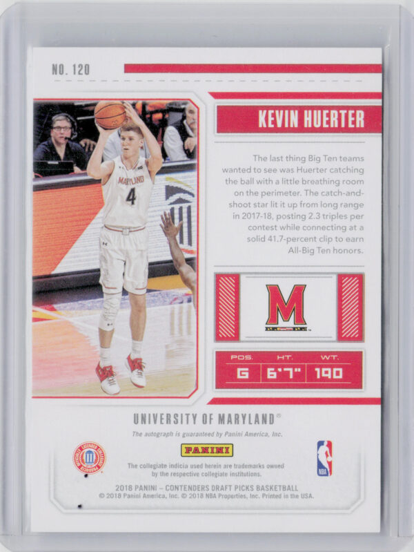 2018-19 Panini Contenders Draft Picks Kevin Huerter AU #120 Terrapins - Image 3