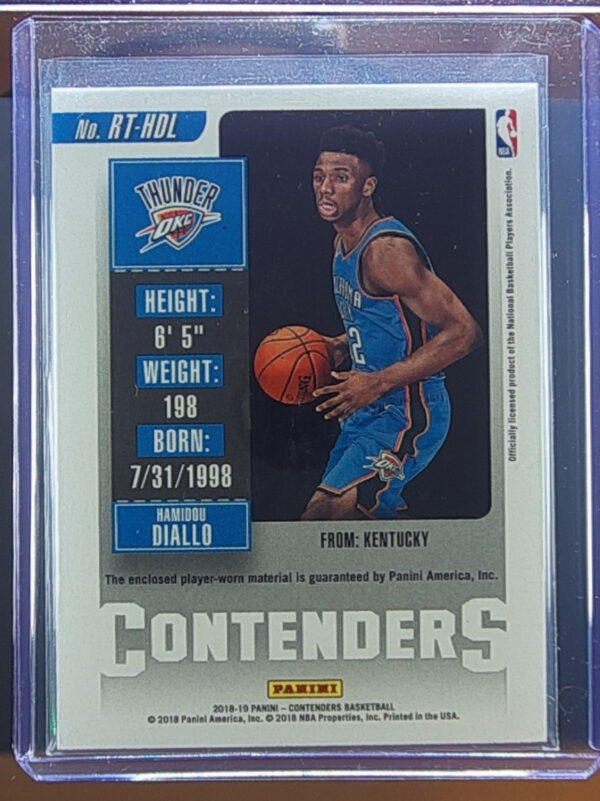 2018-19 Panini Contenders Hamidou Diallo MEM #RT-HDL Thunder Rookie Ticket Swatc - Image 3