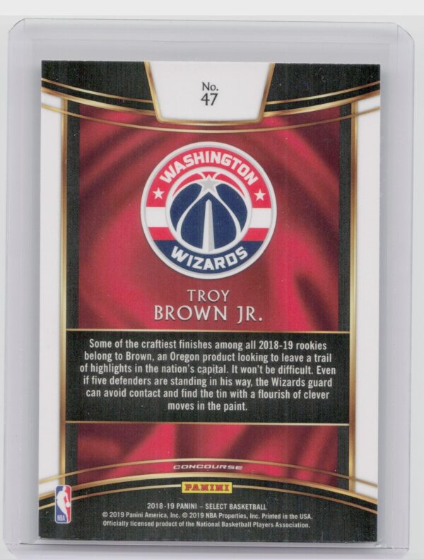 2018-19 Panini Select Troy Brown Jr. RC #47 Wizards - Image 3