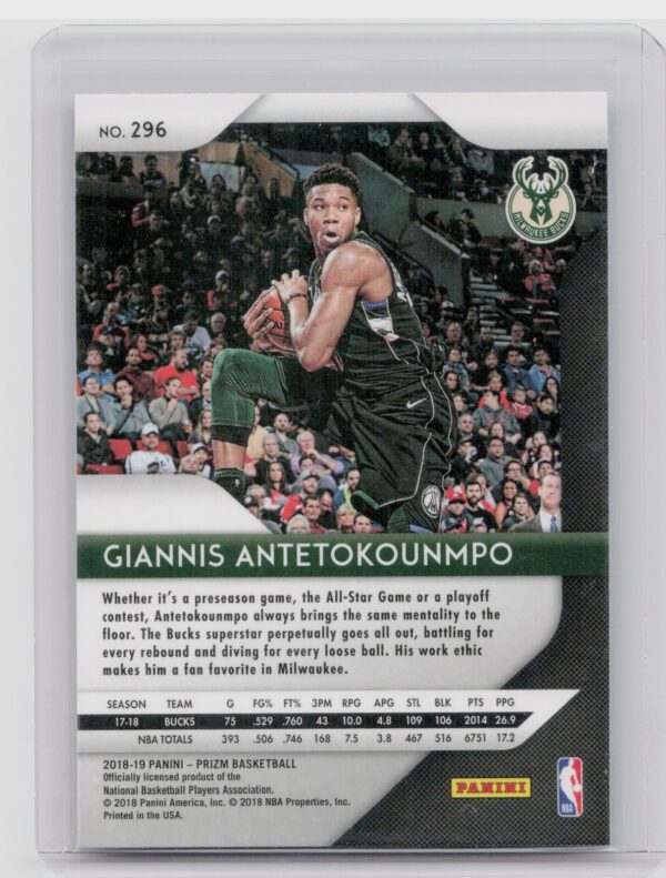 2018-19 Prizm Giannis Antetokounmpo #296 Bucks - Image 3