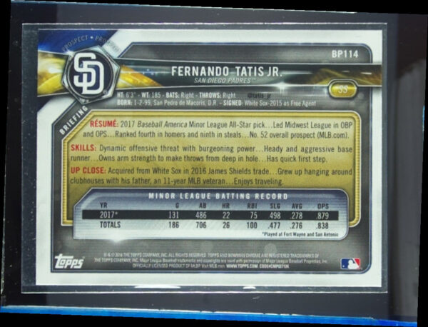 2018 Bowman Fernando Tatis Jr. #BP114 Padres Prospects - Image 3