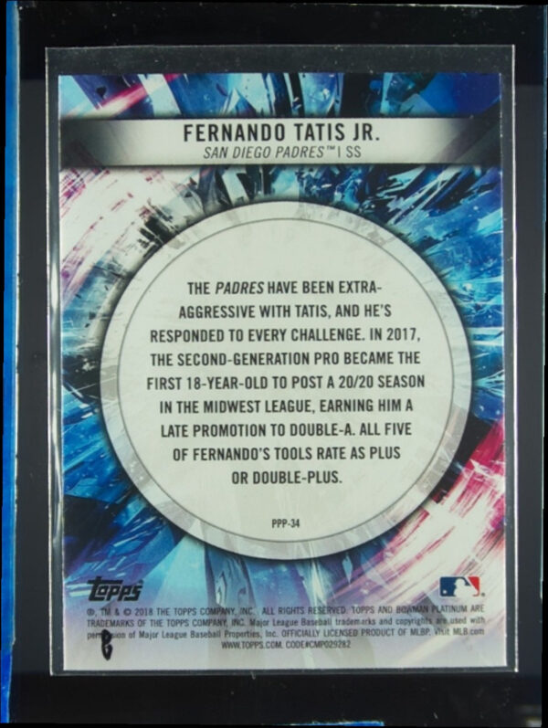 2018 Bowman Platinum Fernando Tatis Jr. #PPP-34 Padres Prismatic Prodigies - Image 3
