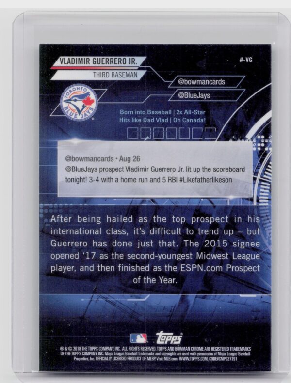 2018 Bowman Vladimir Guerrero Jr. ##-VG Jays Chrome #BowmanTrending - Image 3