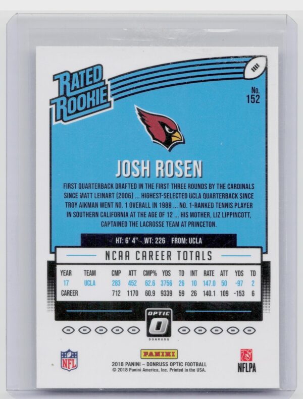 2018 Donruss Optic Josh Rosen RC #152 Cardinals - Image 3