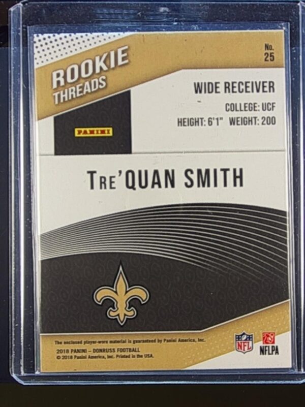 2018 Donruss Tre'Quan Smith JSY #25 Saints Rookie Threads Green - Image 3
