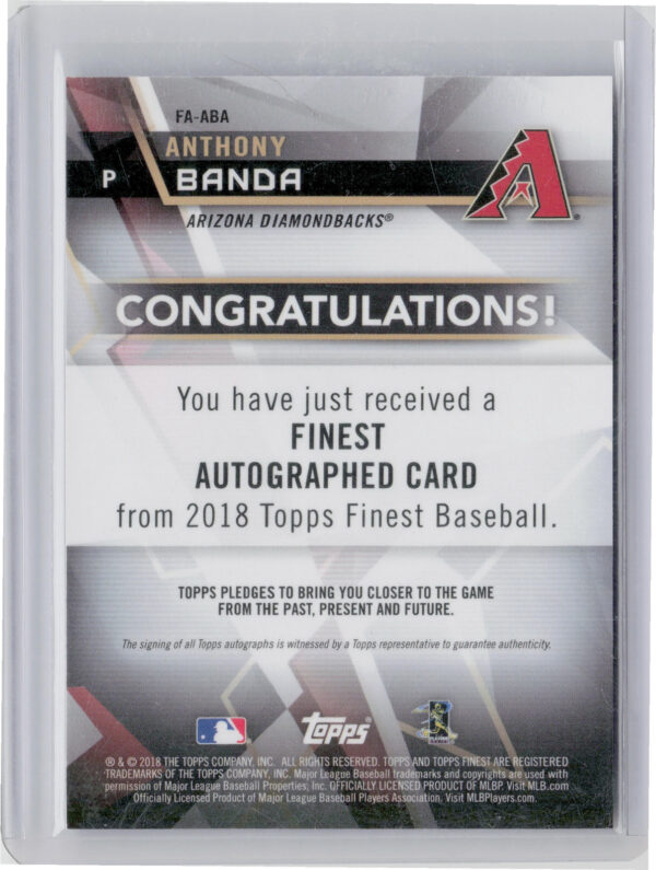 2018 Finest Anthony Banda AU #FA-ABA Diamondbacks Finest Autographs - Image 3