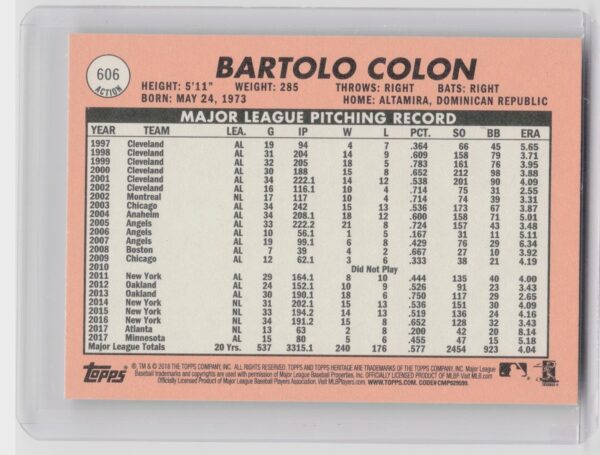 2018 Heritage Bartolo Colon SP VAR #606 Rangers - Image 3