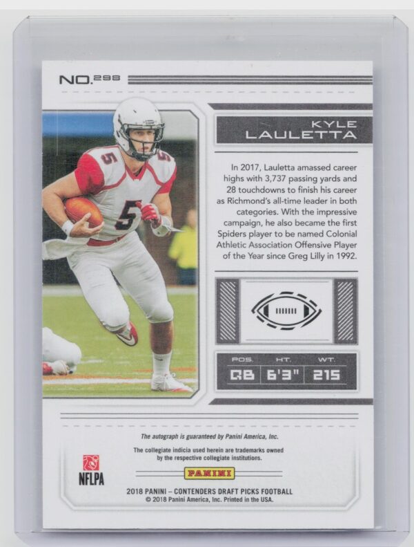2018 Panini Contenders Draft Picks Kyle Lauletta AU #298 Spiders - Image 3