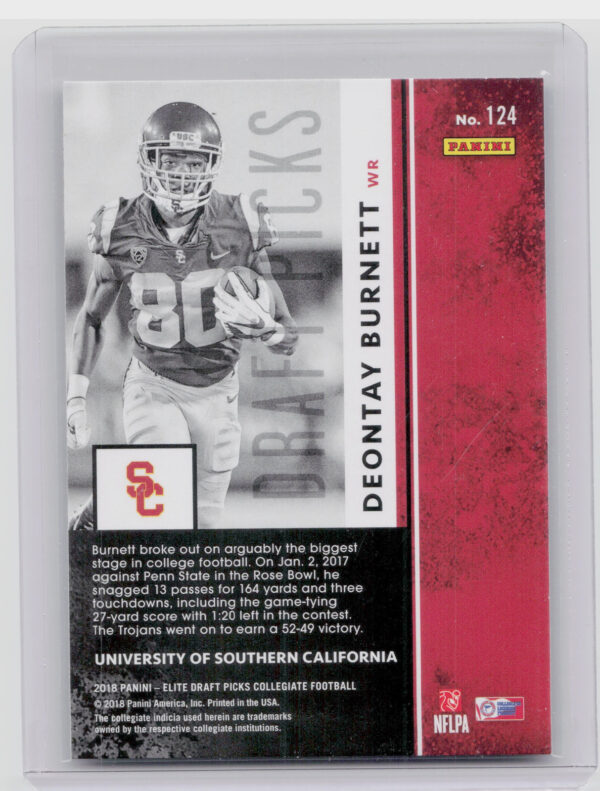 2018 Panini Elite Draft Picks Deontay Burnett #124 Trojans - Image 3