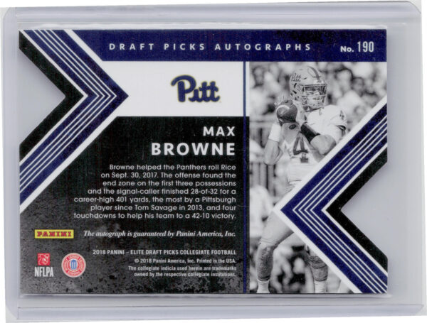 2018 Panini Elite Draft Picks Max Browne #190 Panthers Draft Picks Autographs St - Image 3