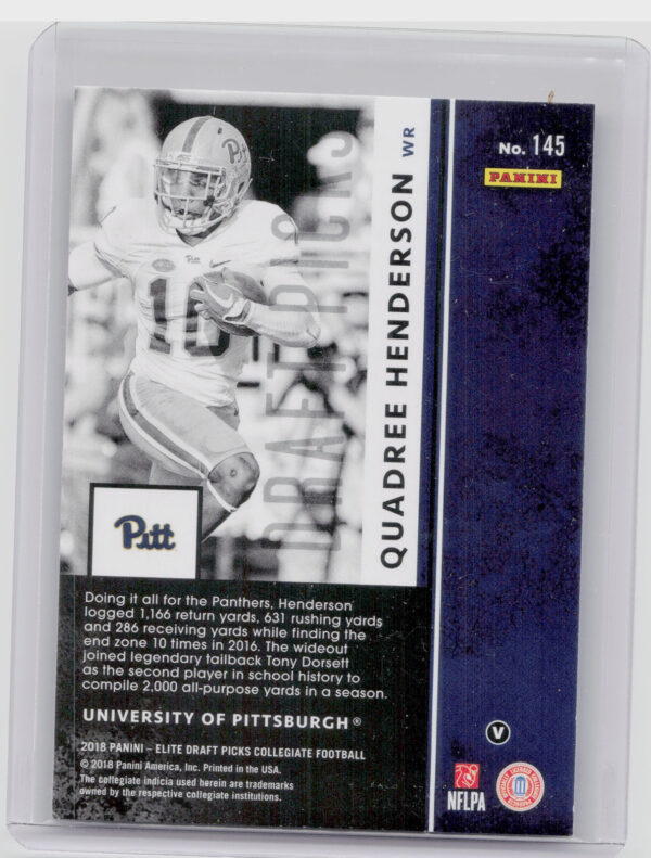 2018 Panini Elite Draft Picks Quadree Henderson VAR #145 Panthers - Image 3
