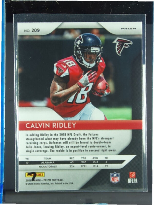 2018 Panini Prizm Calvin Ridley Prizm Red White and Blue #209 Falcons - Image 3
