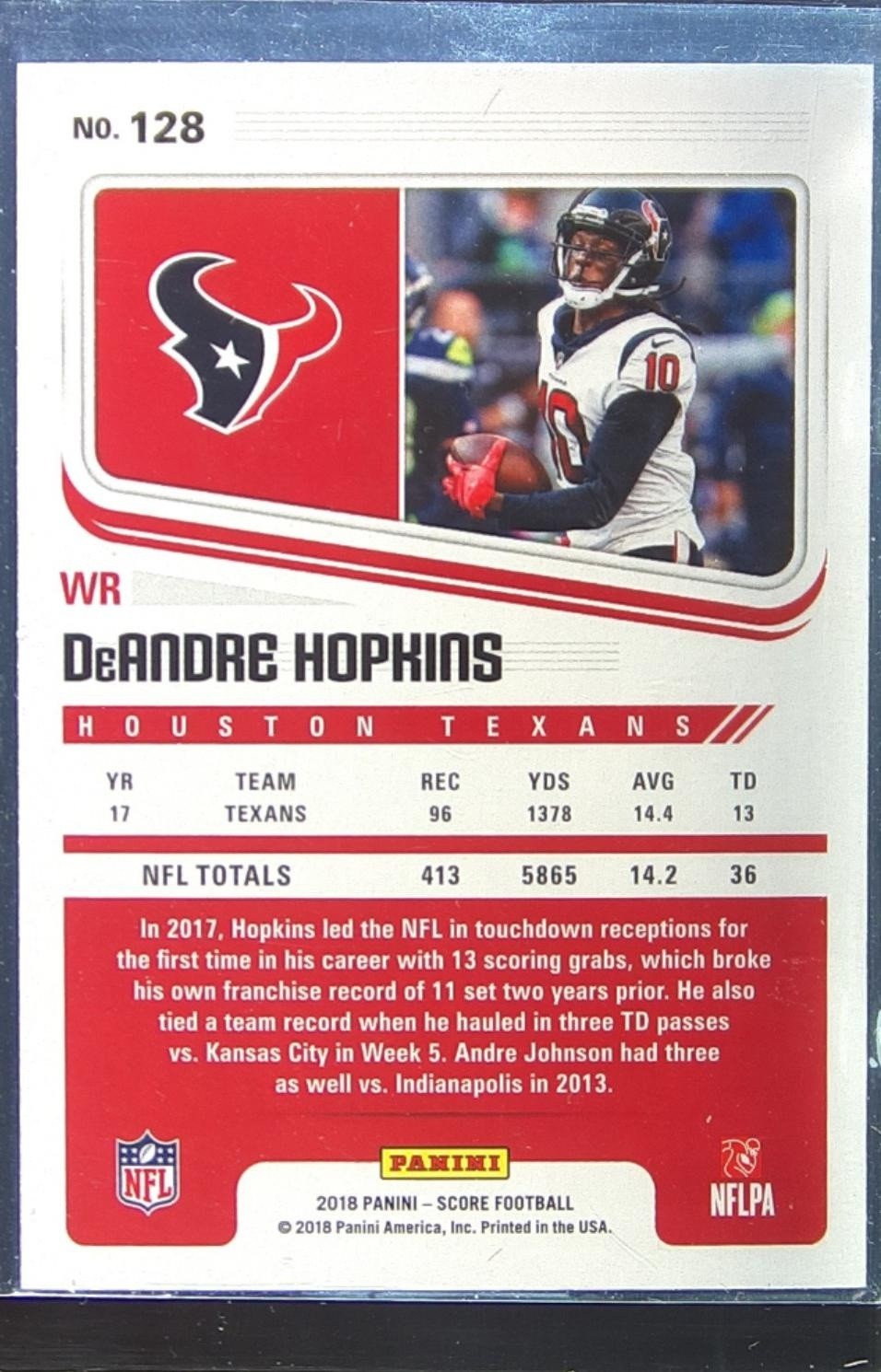 2018 Score DeAndre Hopkins Scorecard #128 Texans - Image 3