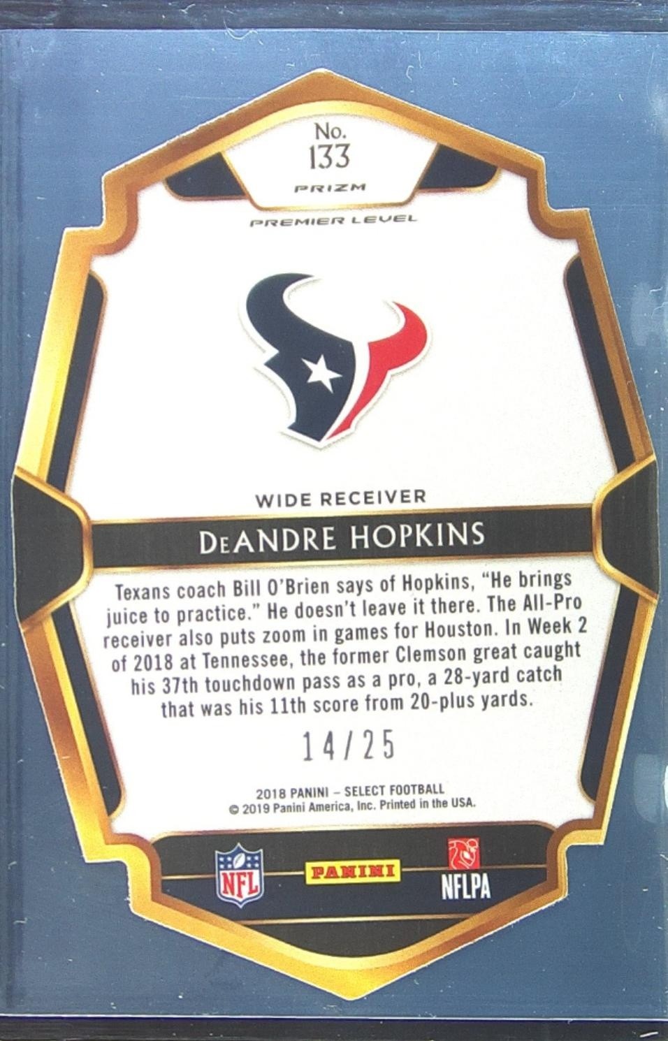 2018 Select DeAndre Hopkins Tie Dye Prizm /25 #133 Texans - Image 3