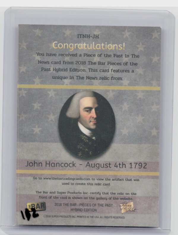 2018 The Bar Pieces of the Past Hybrid Edition:  John Hancock - Image 3