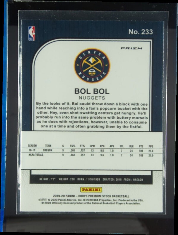 2019-20 Hoops Premium Stock Bol Bol Prizms Silver #233 Nuggets - Image 3