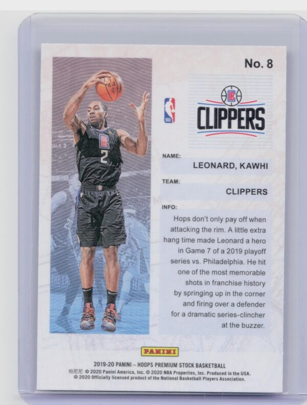 2019-20 Hoops Premium Stock Kawhi Leonard #8 Clippers Frequent Flyers - Image 3