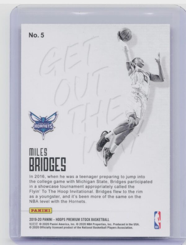 2019-20 Hoops Premium Stock Miles Bridges #5 Hornets Get Out The Way - Image 3