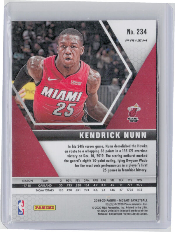 2019-20 Panini Mosaic Kendrick Nunn Green Prizm #234 Heat - Image 3