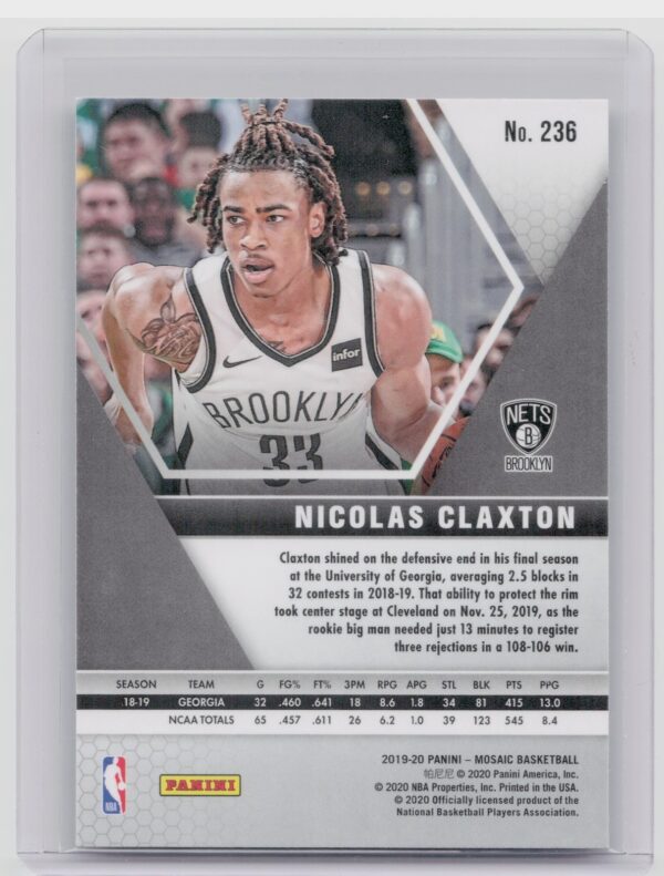 2019-20 Panini Mosaic Nicolas Claxton RC #236 Nets - Image 3