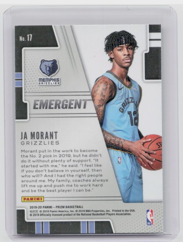 2019-20 Panini Prizm Ja Morant #17 Grizzlies Emergent - Image 3