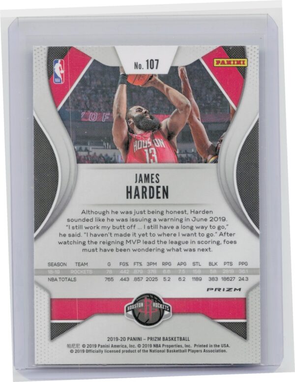2019-20 Panini Prizm James Harden Prizms Green #107 Rockets - Image 3