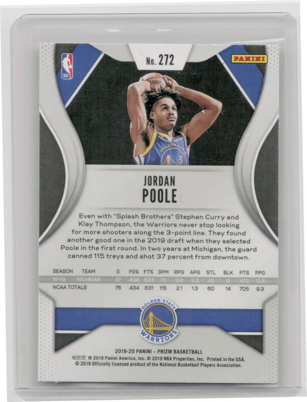 2019-20 Panini Prizm Jordan Poole RC #272 Warriors - Image 3