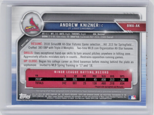 2019 Bowman Andrew Knizner AU #BMA-AK Cardinals Mega Box Autographs Mojo - Image 3