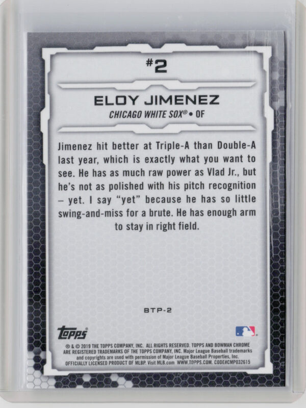 2019 Bowman Eloy Jimenez #BTP-2 Sox Bowman Scouts' Top 100 - Image 3