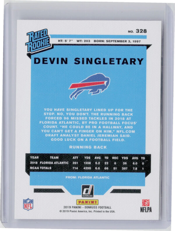 2019 Donruss Devin Singletary #328 Bills Rated Rookies Canvas - Image 3