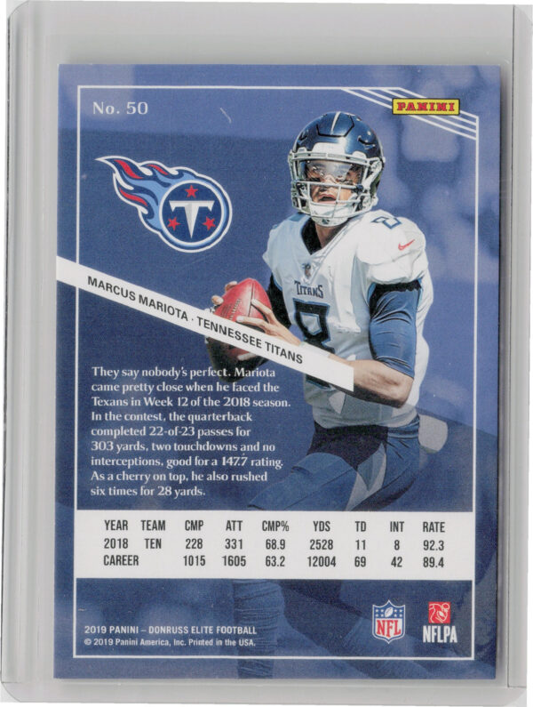 2019 Donruss Elite Marcus Mariota Red SN299 #50 Titans - Image 3