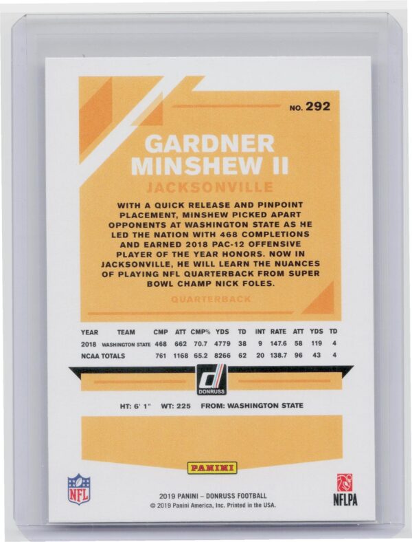 2019 Donruss Gardner Minshew II RC #292 Jaguars - Image 3