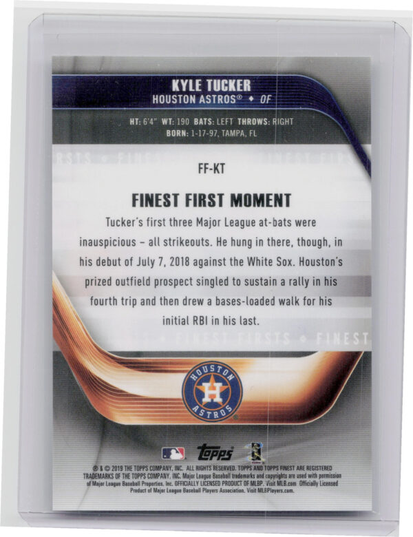 2019 Finest Kyle Tucker #FF-KT Astros Finest Firsts - Image 3