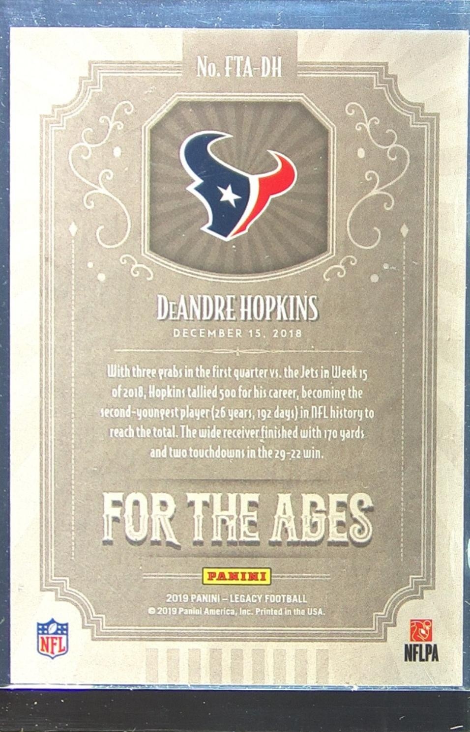 2019 Panini Legacy DeAndre Hopkins /25 #FTA-DH Texans For the Ages Indigo - Image 3