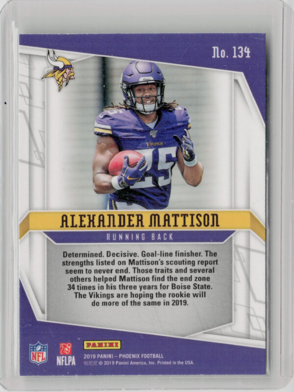2019 Panini Phoenix Alexander Mattison RC #134 Vikings - Image 3