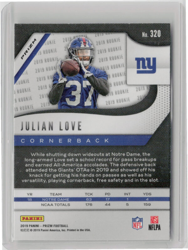 2019 Panini Prizm Julian Love Prizm #320 Giants - Image 3