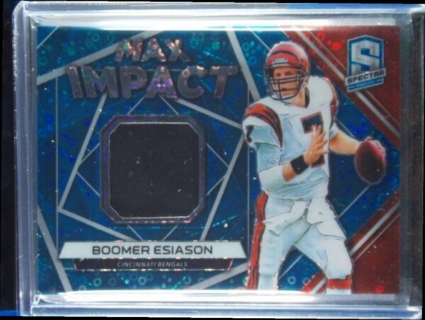 2019 Panini Spectra Boomer Esiason SN99 MEM #MI-6 Bengals Max Impact Neon Blue