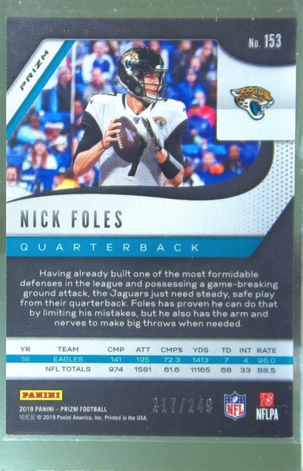 2019 Prizm Nick Foles Orange /249 #153 Jaguars - Image 3