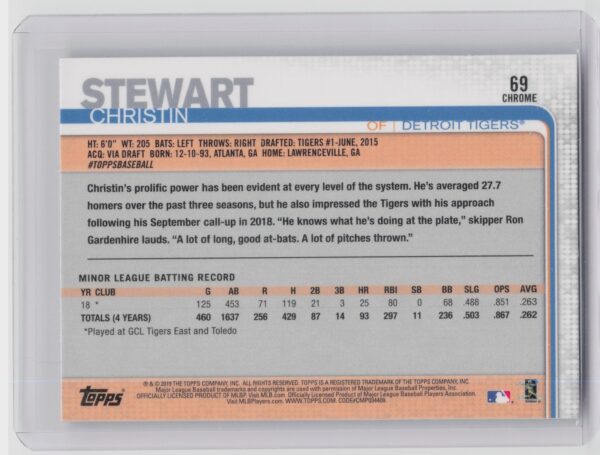 2019 Topps Chrome Christin Stewart SP VAR #69 Tigers - Image 3